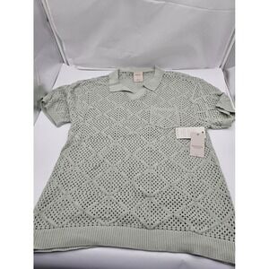 NEW Massive Luxury Men's Open Weave Knit Polo Style Texture Sweater Large